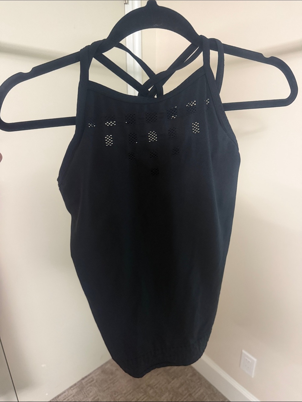 Athleta Black Strappy Perforated Workout Cami with Built-In Bra